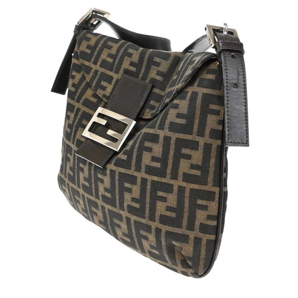 FENDI Logo Mamma Zucca Pattern Shoulder Bag Canvas Leather Brown Italy - Picture 2 of 14
